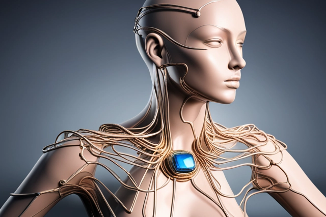 An AI Depiction of a humanoid individual wearing an elaborate piece of jewelry.